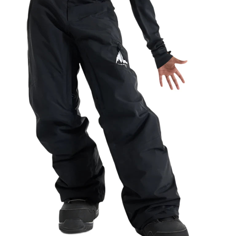 Burton Junior's Skylar 2L Pant 2025 - Black snow pants with a white logo on the left leg featuring a mountain peak design.