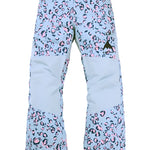 Burton Junior's Skylar 2L Pant 2025 - Light blue snow pants with a leopard print pattern in pink and black.