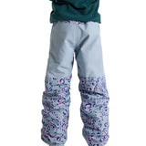 Burton Junior's Skylar 2L Pant 2025 - A pair of light gray snow pants with a pink and navy leopard print on the lower legs.