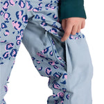 Burton Junior's Skylar 2L Pant 2025 - A pair of gray snow pants with a pink leopard print design.
