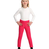 Obermeyer Junior's Ultra Gear Pant 2025 - A pair of bright pink ski pants with a subtle snowflake pattern on the left leg, featuring an elastic waistband and two zippered pockets.