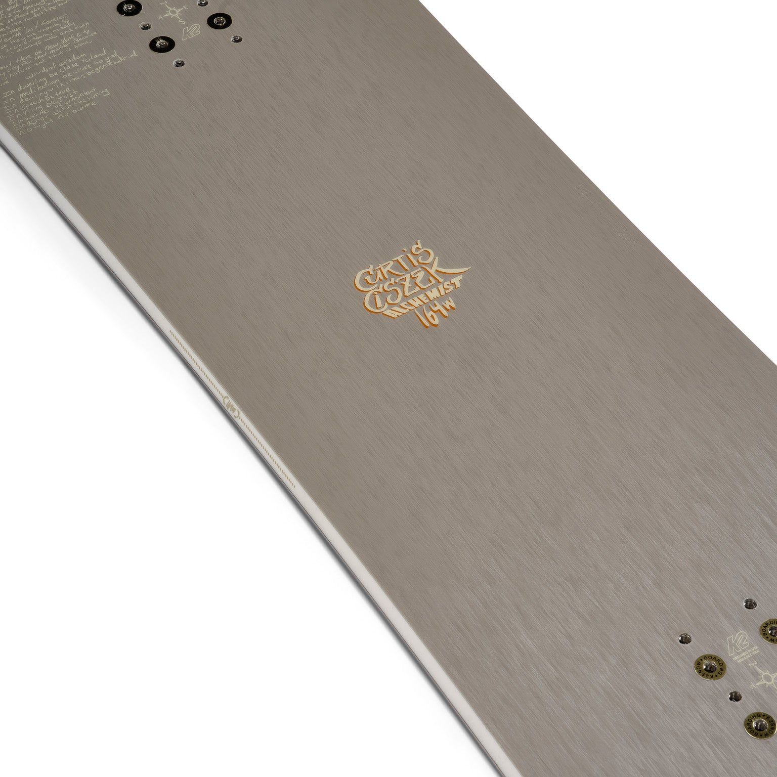 K2 Alchemist snowboard, Curtis Ciszek 2025 edition, features a distinctive graphic design.