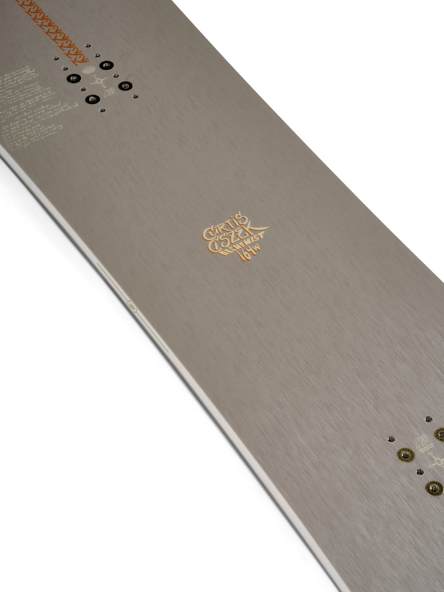 K2 Alchemist snowboard, Curtis Ciszek 2025 edition, features a distinctive graphic design.