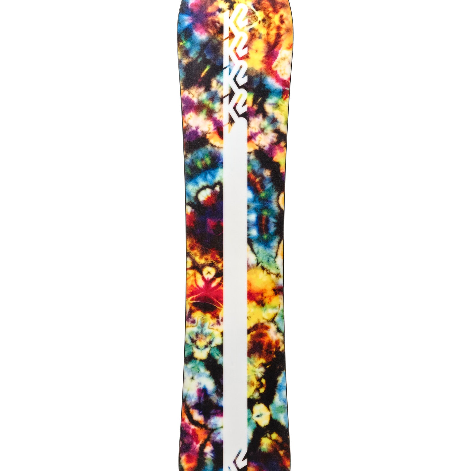 Vibrant, swirling rainbow colors adorn the K2 Almanac snowboard 2025.