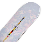 K2 Almanac snowboard 2025 features a vibrant, multicolored graphic on a white base.