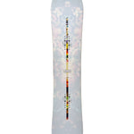K2 Almanac 2025 snowboard features a white base with colorful graphics and a distinctive edge design.