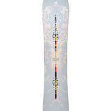 K2 Almanac 2025 snowboard features a white base with colorful graphics and a distinctive edge design.