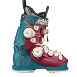 Teal and maroon K2 ski boot with three BOA dials and chunky outsole