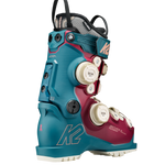 Teal and maroon K2 ski boot, side view with BOA dial closures