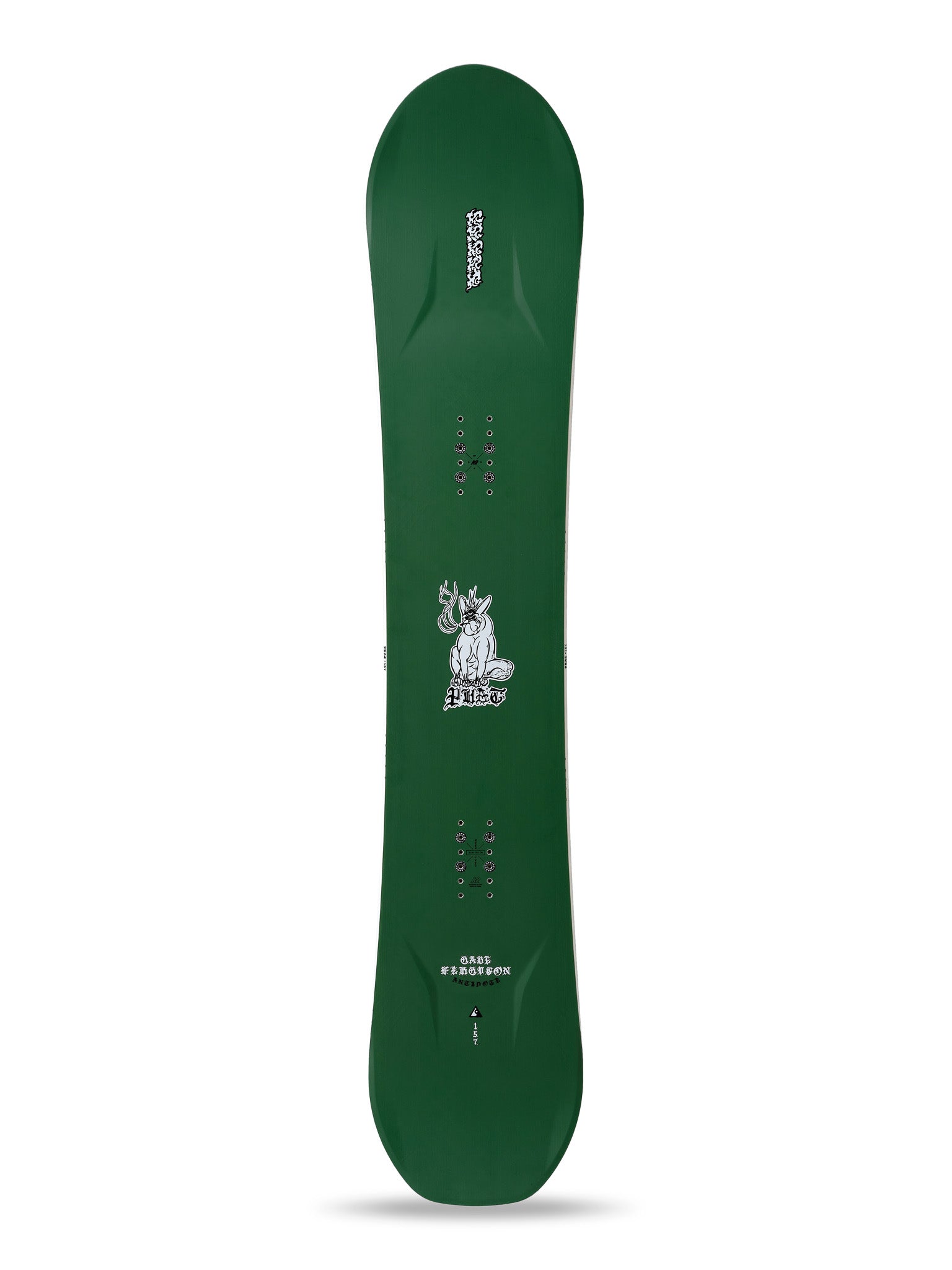LIMITED EDITION: K2 x Gabe Ferguson Antidote snowboard features a dark green design with white graphics.