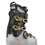 White/black BOA ski boots with K2 logo, gold hardware and BOA dial