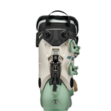 Mint ski boot with BOA dial and adjustable rear straps, rear view.