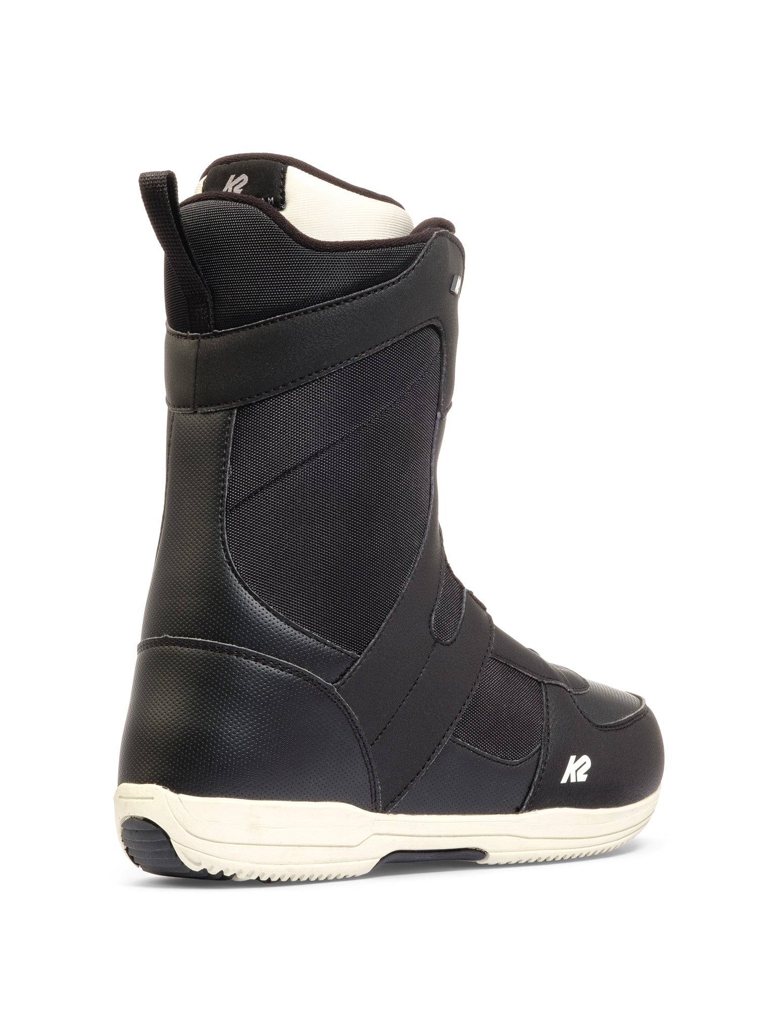 Black K2 Belief snowboard boot with white accents and a textured sole.