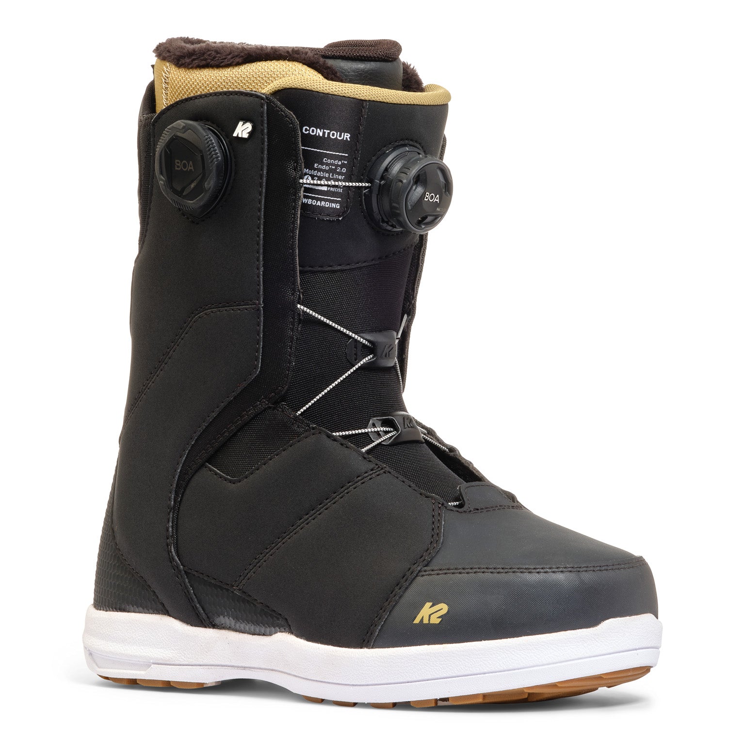 K2 Women's Contour snowboard boot, black and white design with Boa lacing system.