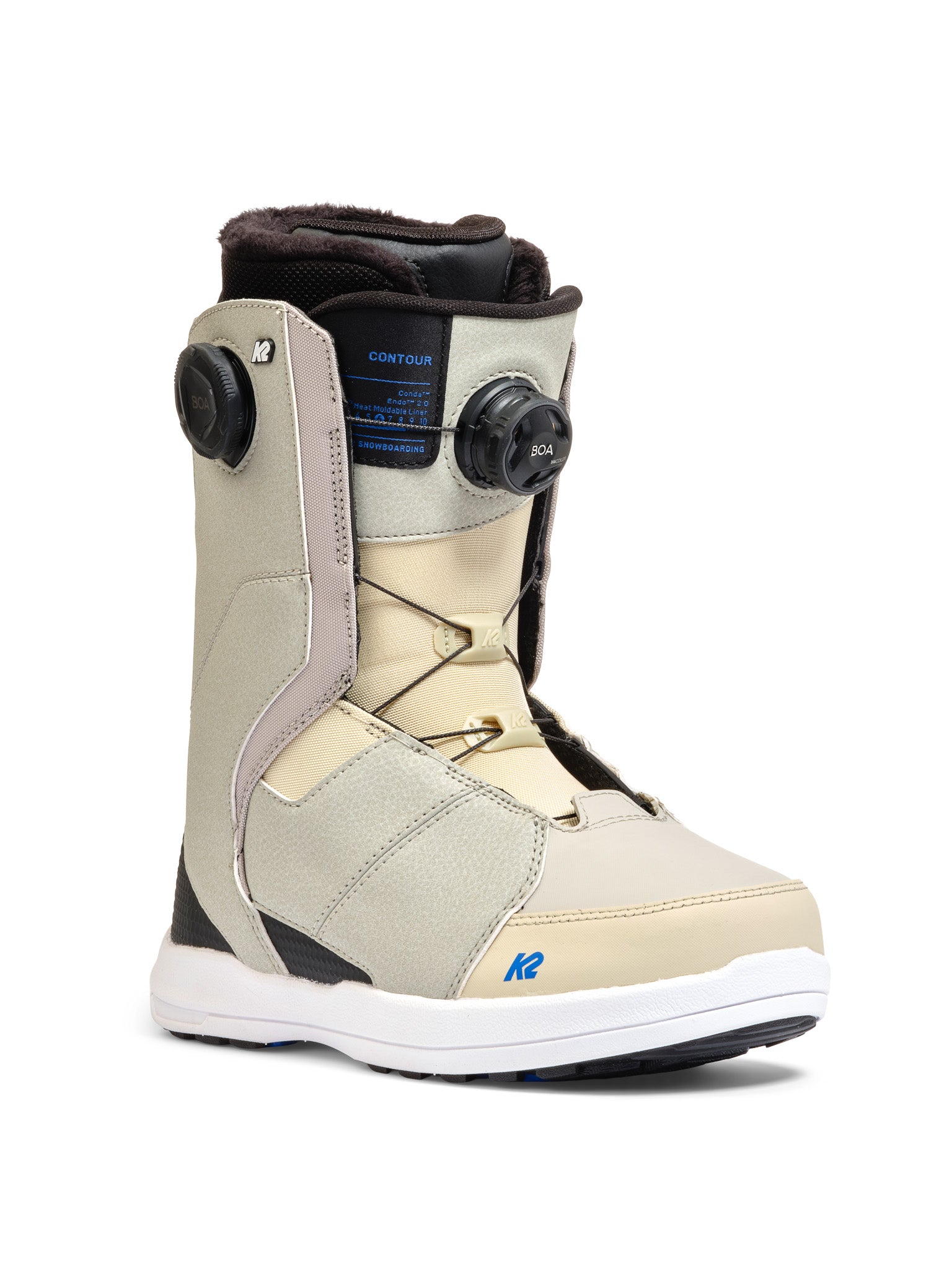 K2 Women's Contour snowboard boot, featuring a black and white design with Boa lacing system.