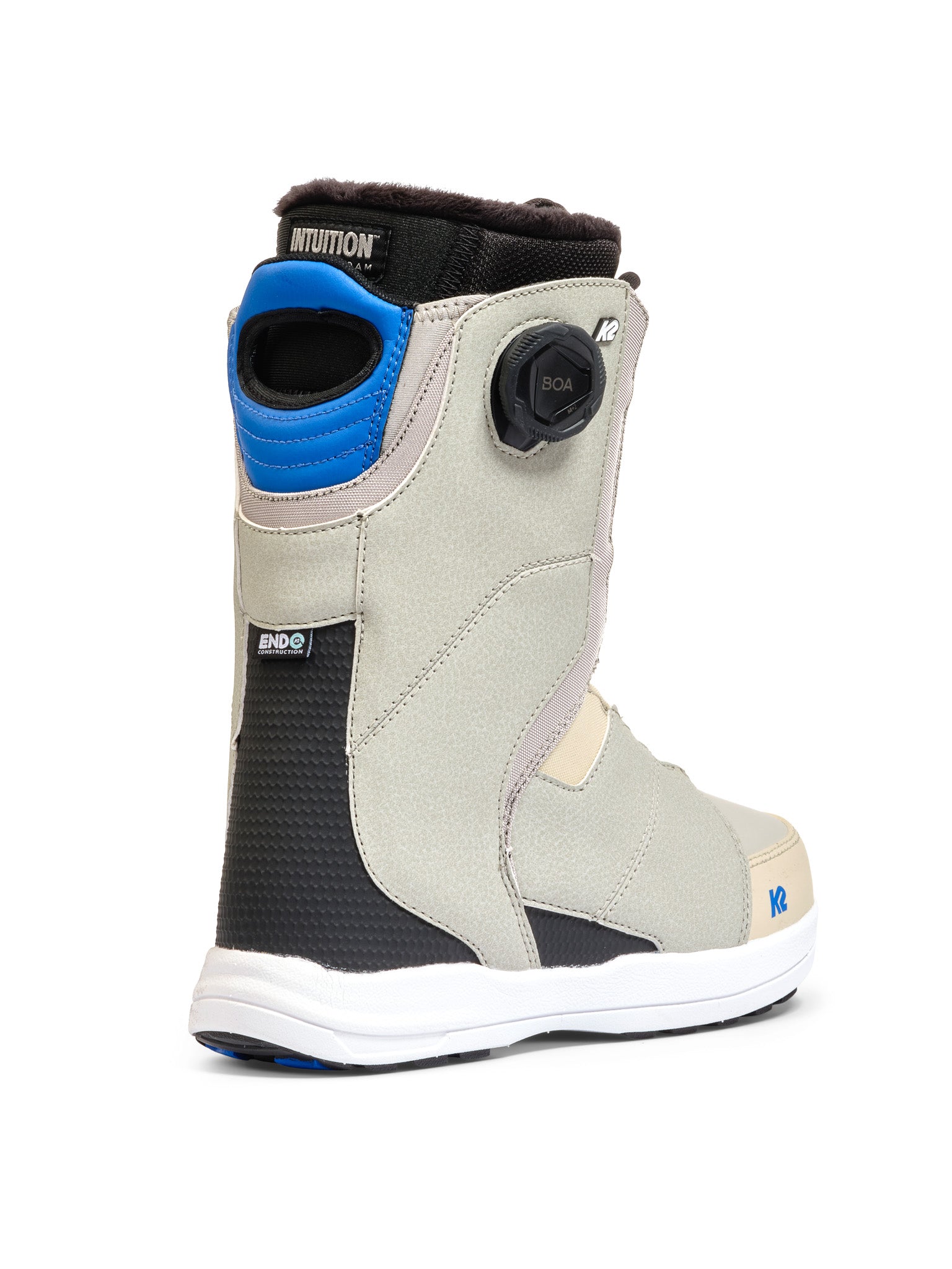K2 Women's Contour snowboard boot features a gray and blue color scheme with a BOA lacing system.