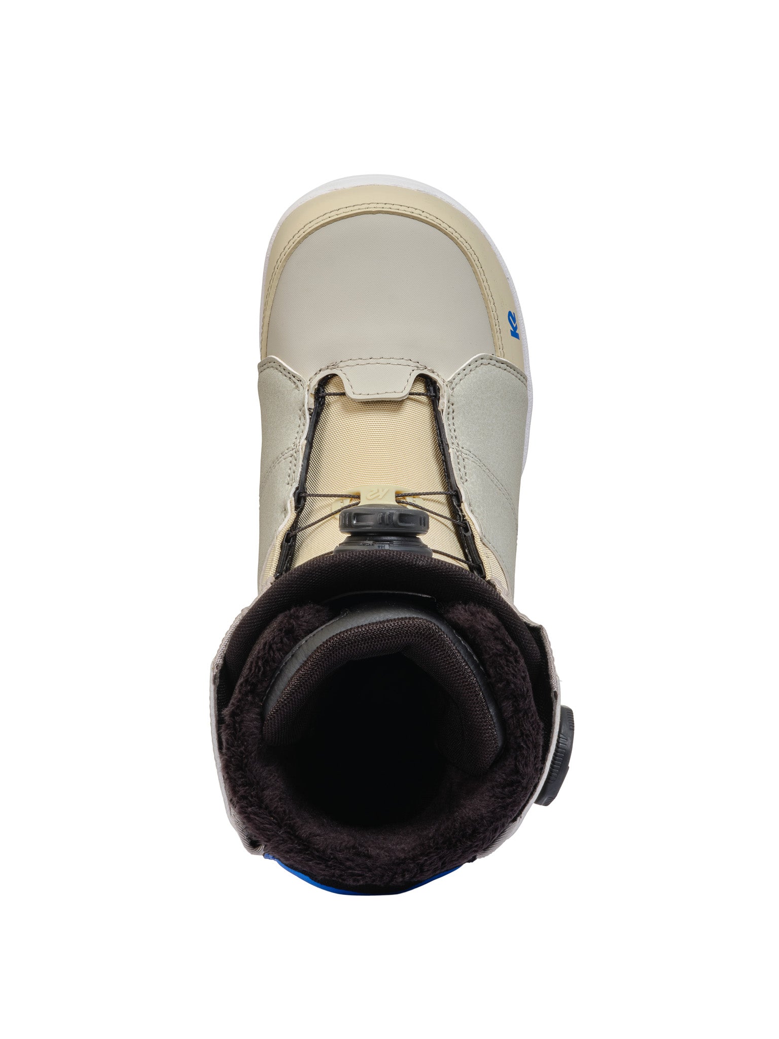 K2 Women's Contour 2025 snowboard boot features a white shell with blue and black accents.
