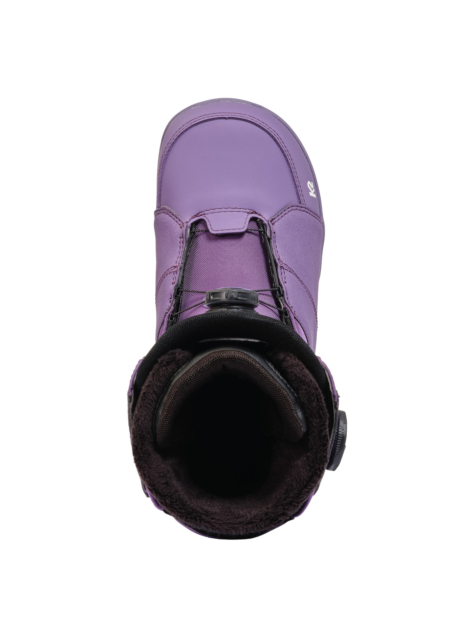 Purple K2 Contour snowboard boot features a black liner and Boa lacing system.
