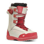 K2 Cosmo snowboard boot features a white and red design with a visible BOA lacing system.