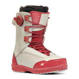K2 Cosmo snowboard boot features a white and red design with a visible BOA lacing system.