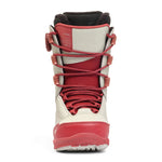 K2 Cosmo snowboard boot, a women's model featuring a white and red color scheme with black accents.