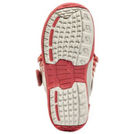 K2 Cosmo snowboard boot sole, white and red, features a textured tread pattern.
