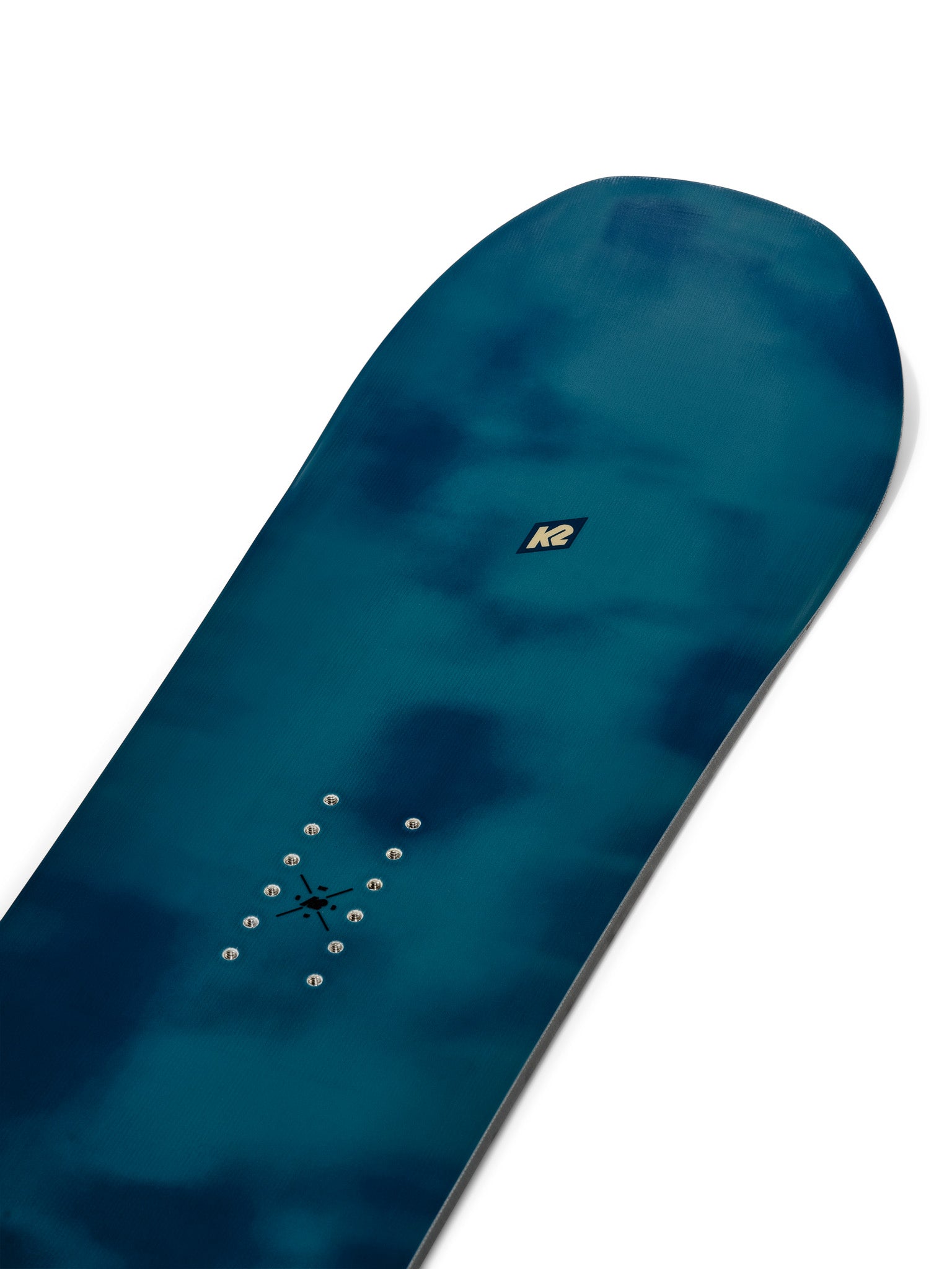 K2 Dreamsicle snowboard features a blue and white graphic design.