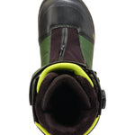 Black and green K2 Evasion snowboard boot with adjustable straps and textured accents.
