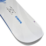 K2 Extravision snowboard features a white base with blue graphics.