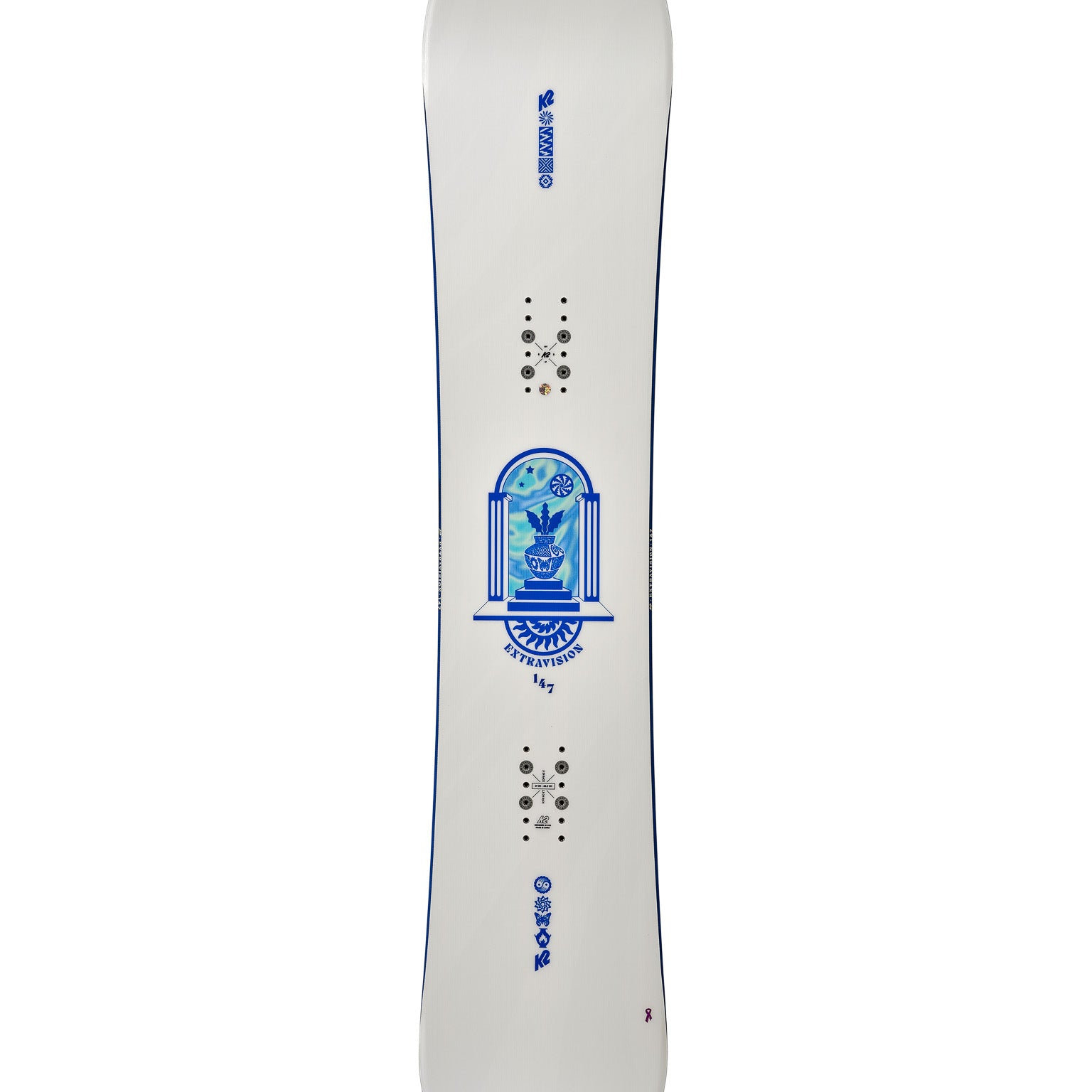 K2 Extravision Snowboard 2025 - Whte/Blue Angle 1