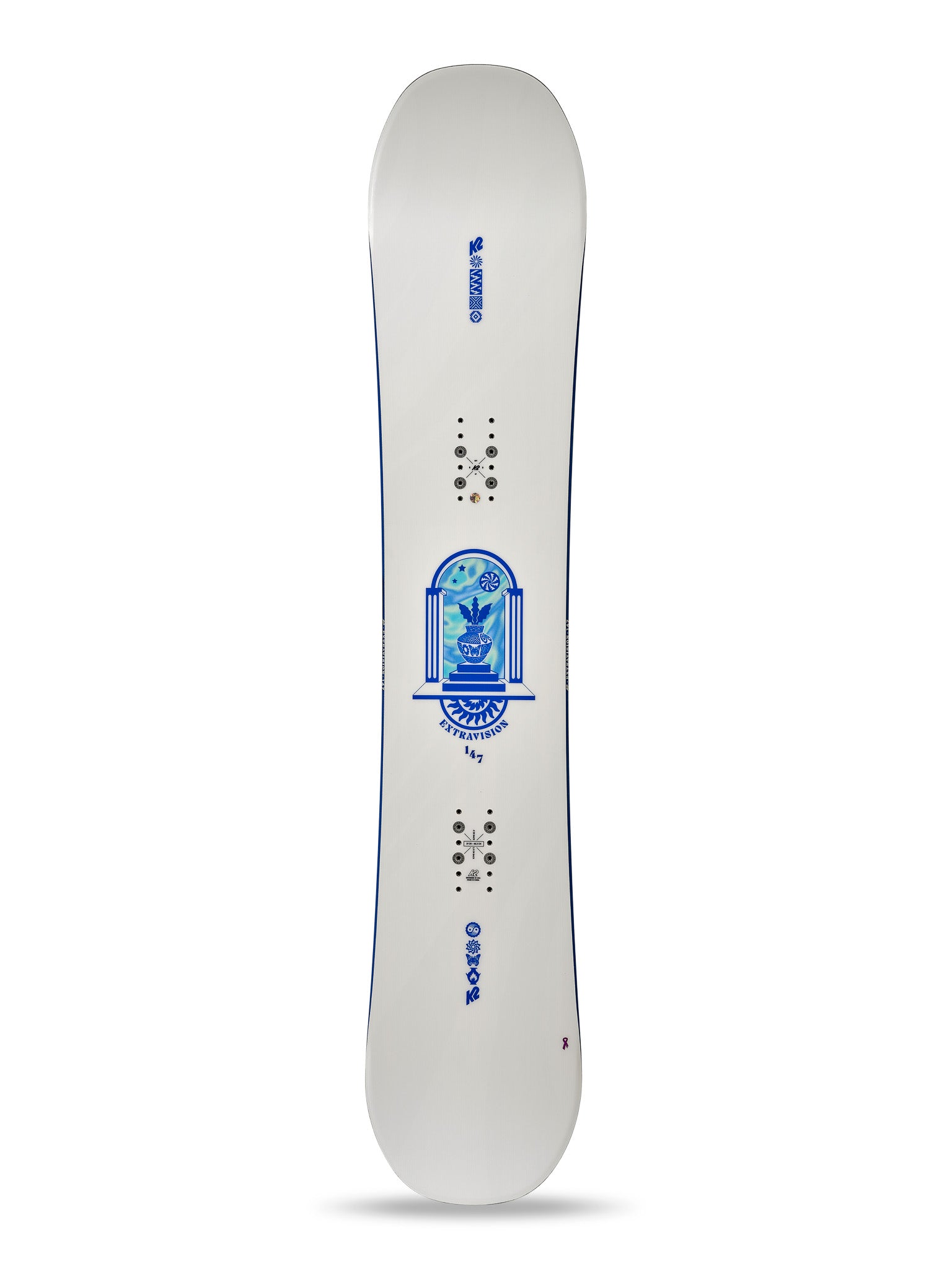 K2 Extravision Snowboard 2025 - Whte/Blue Angle 1