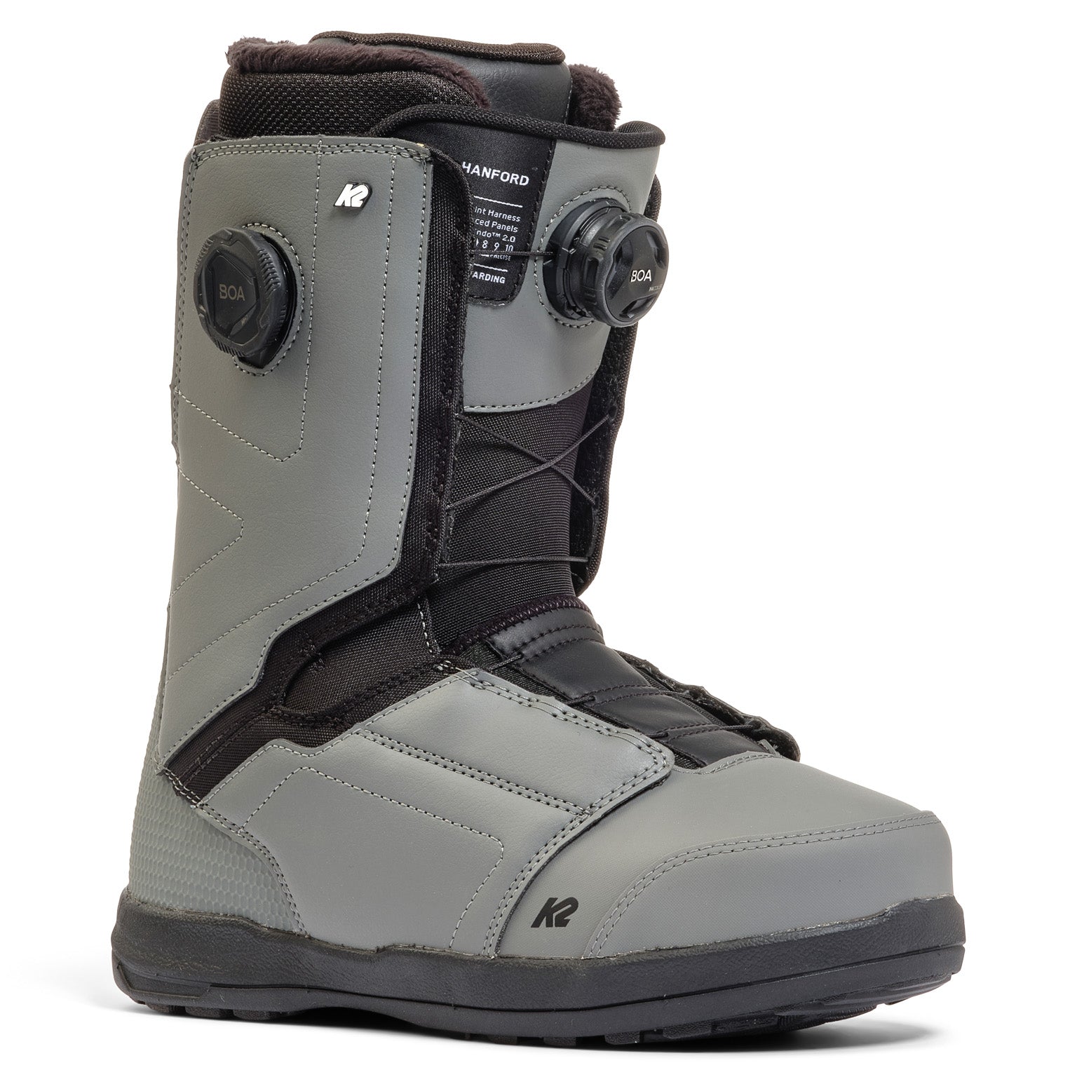 K2 Hanford snowboard boot, gray and black design with BOA lacing system.
