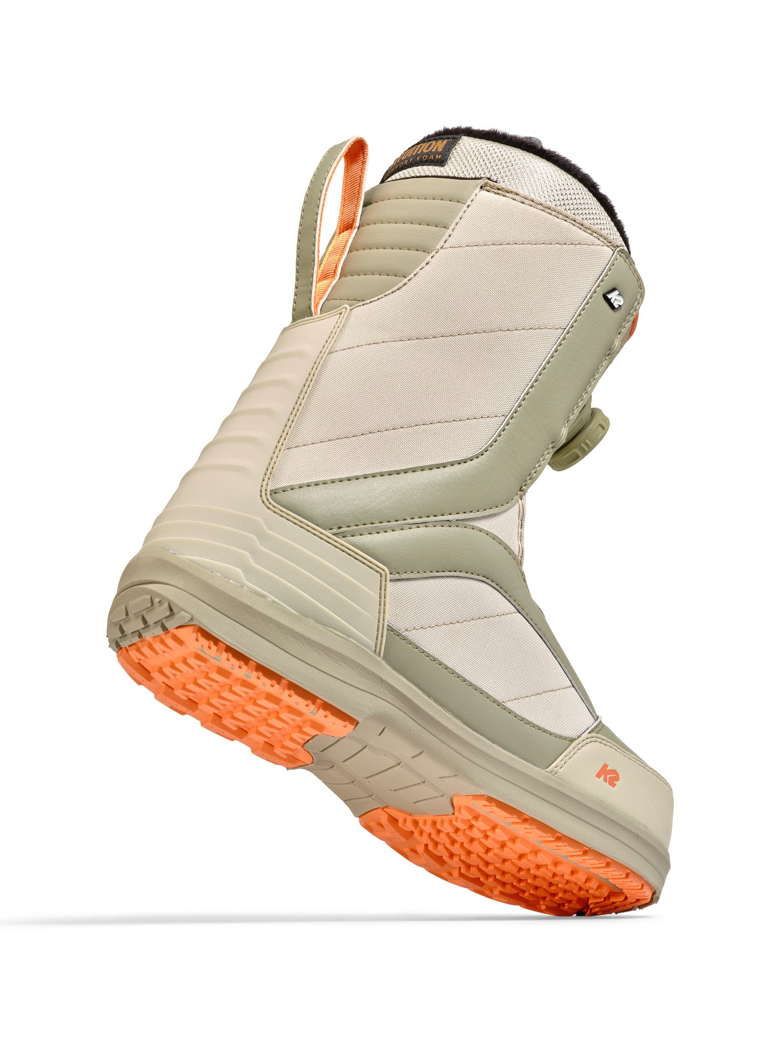 K2 Haven snowboard boot, a beige and orange design with a distinctive heel counter.