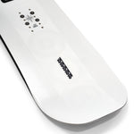 K2 Hypnotist snowboard features a white base with red and black graphics.