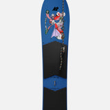 LIMITED EDITION: K2 x Brain Dead Tree Splitter Snowboard 2025 - A blue snowboard with a cartoon graphic of a man in red and purple clothing, holding a tree trunk.