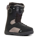 K2 Kinsley 2025 women's snowboard boot features a black and white design with Boa lacing.