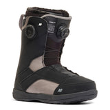 K2 Kinsley 2025 women's snowboard boot features a black and white design with Boa lacing.