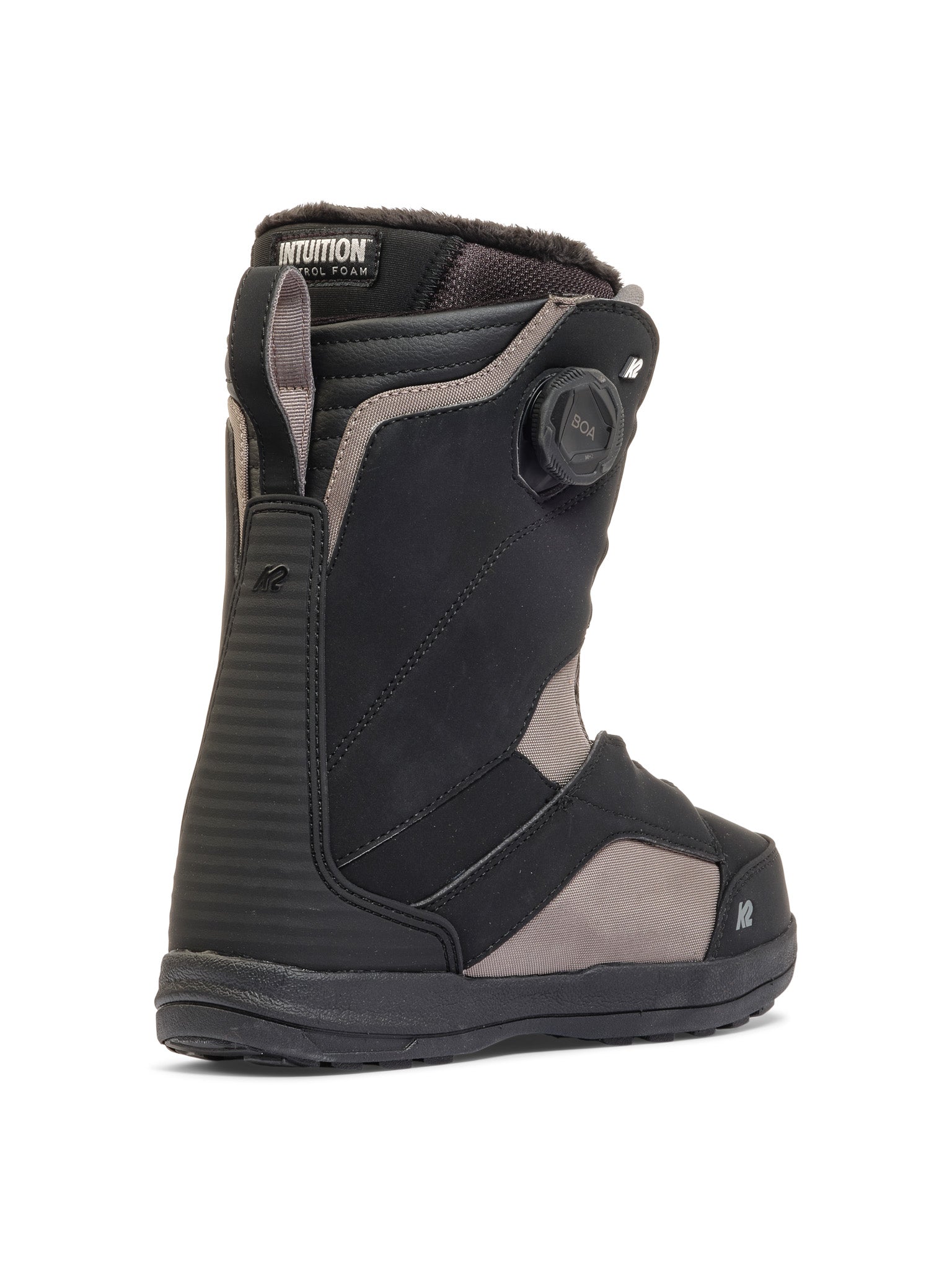 Black and gray K2 Women's Kinsley Snowboard Boot 2025 features a BOA closure system.