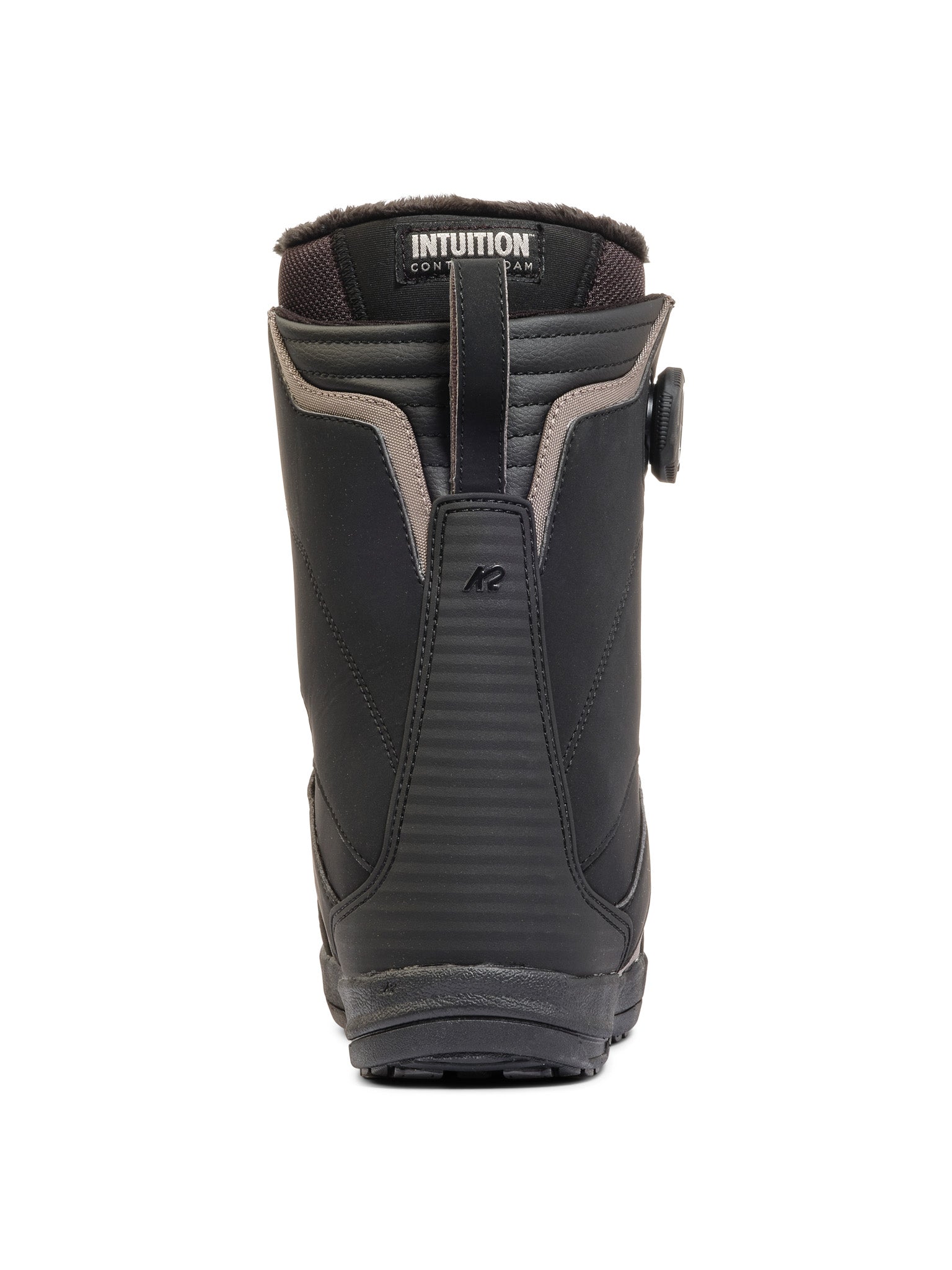 K2 Women's Kinsley Snowboard Boot 2025, black with gray accents and a rear adjustment strap.