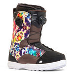 K2 Women's Kinsley snowboard boot features a vibrant, multi-colored floral design and Boa lacing system.