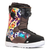 K2 Women's Kinsley snowboard boot features a vibrant, multi-colored floral design and Boa lacing system.