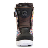 Vibrant, multi-colored K2 Kinsley snowboard boot features a BOA lacing system and black accents.