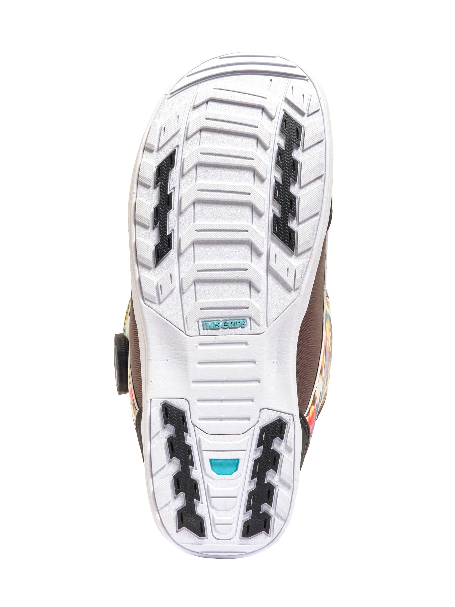 K2 Women's Kinsley snowboard boot, 2025 model, features a multi-color upper and black rubber sole.