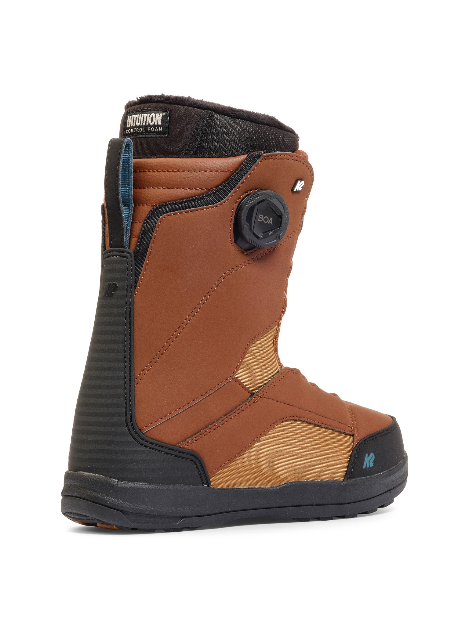 K2 Women's Kinsley snowboard boot features a brown upper with black accents and a BOA lacing system.