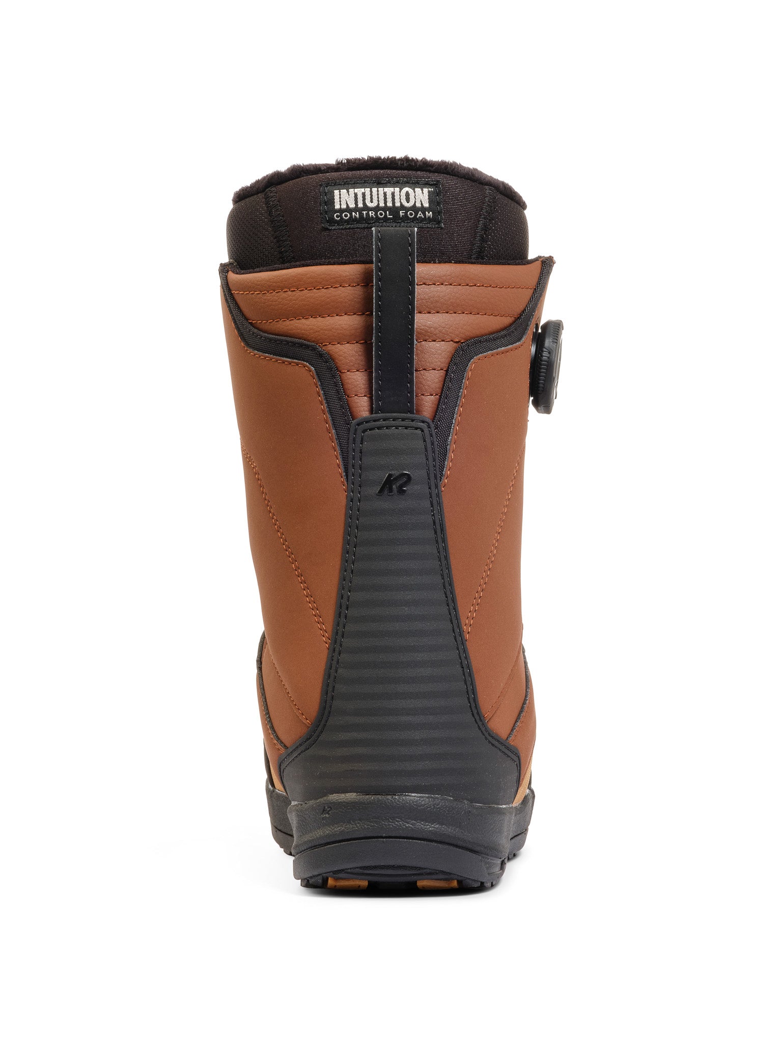 Brown K2 Kinsley snowboard boot with black accents and a textured sole.