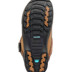 K2 Women's Kinsley snowboard boot, 2025 model, features a brown upper with black sole and distinctive tread pattern.