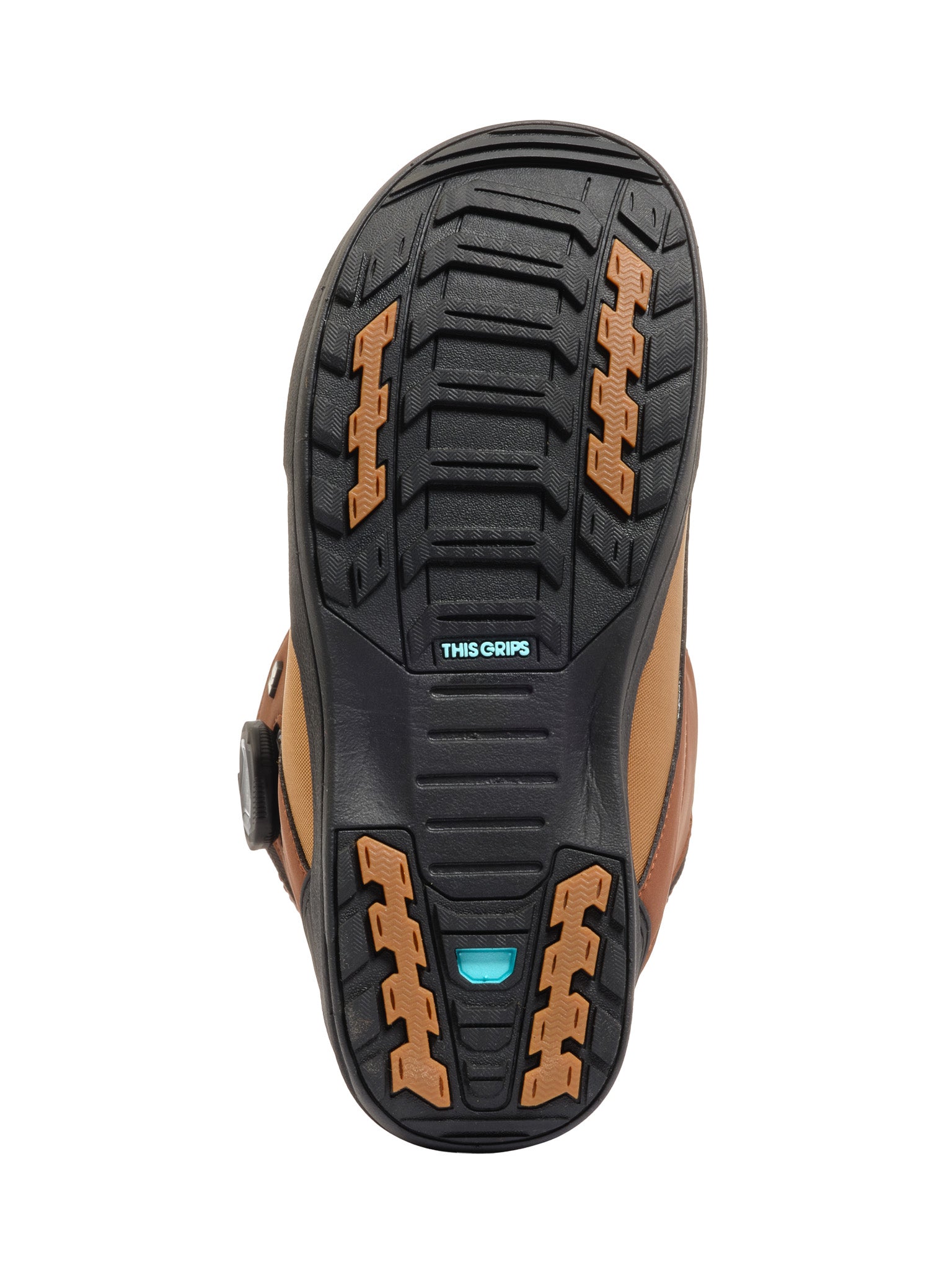 K2 Women's Kinsley snowboard boot, 2025 model, features a brown upper with black sole and distinctive tread pattern.