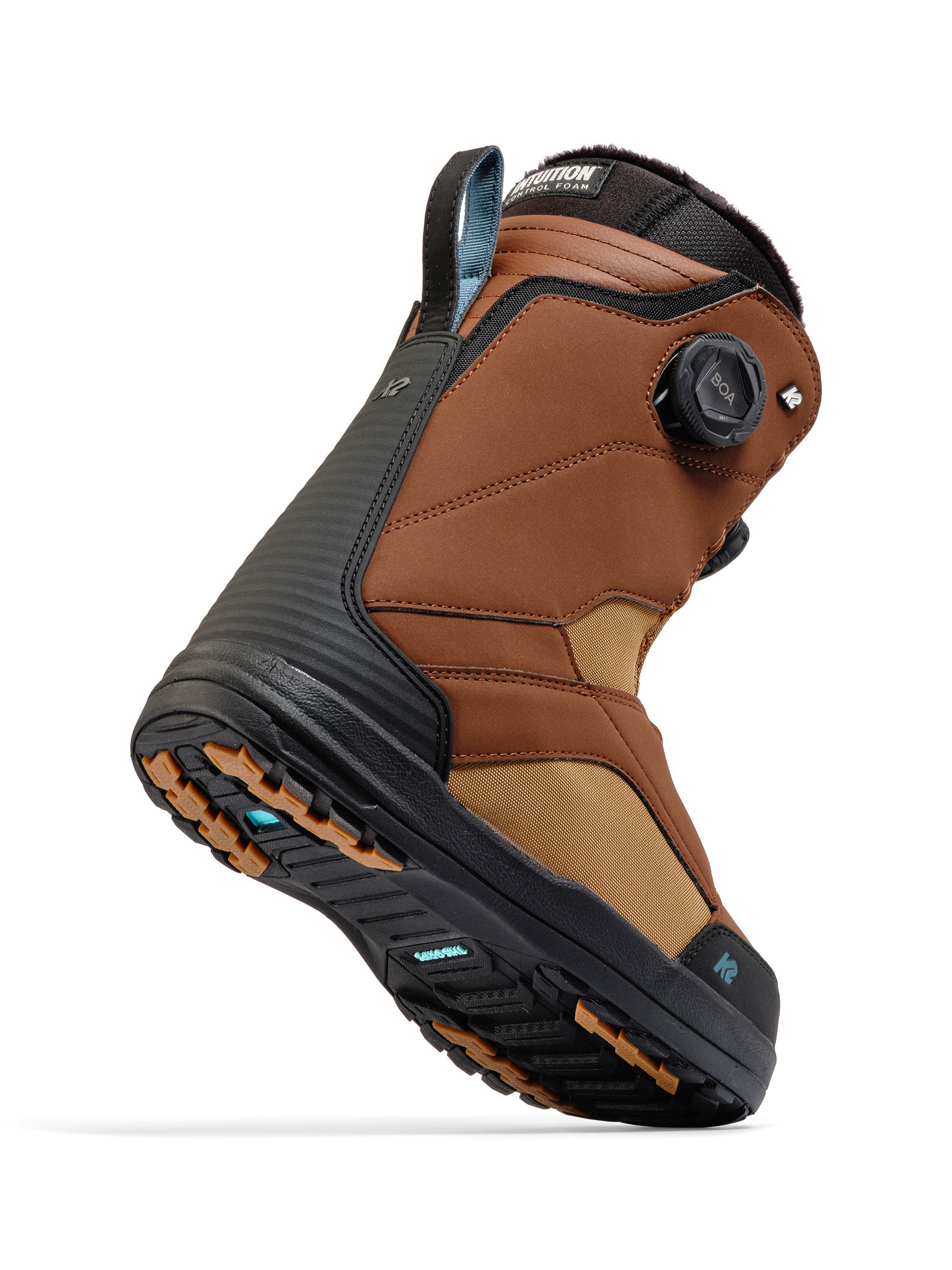Black K2 Kinsley snowboard boot features a gray heel and BOA lacing system.