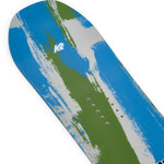 K2 Lil Mini 2025 snowboard features a vibrant blue and green design.