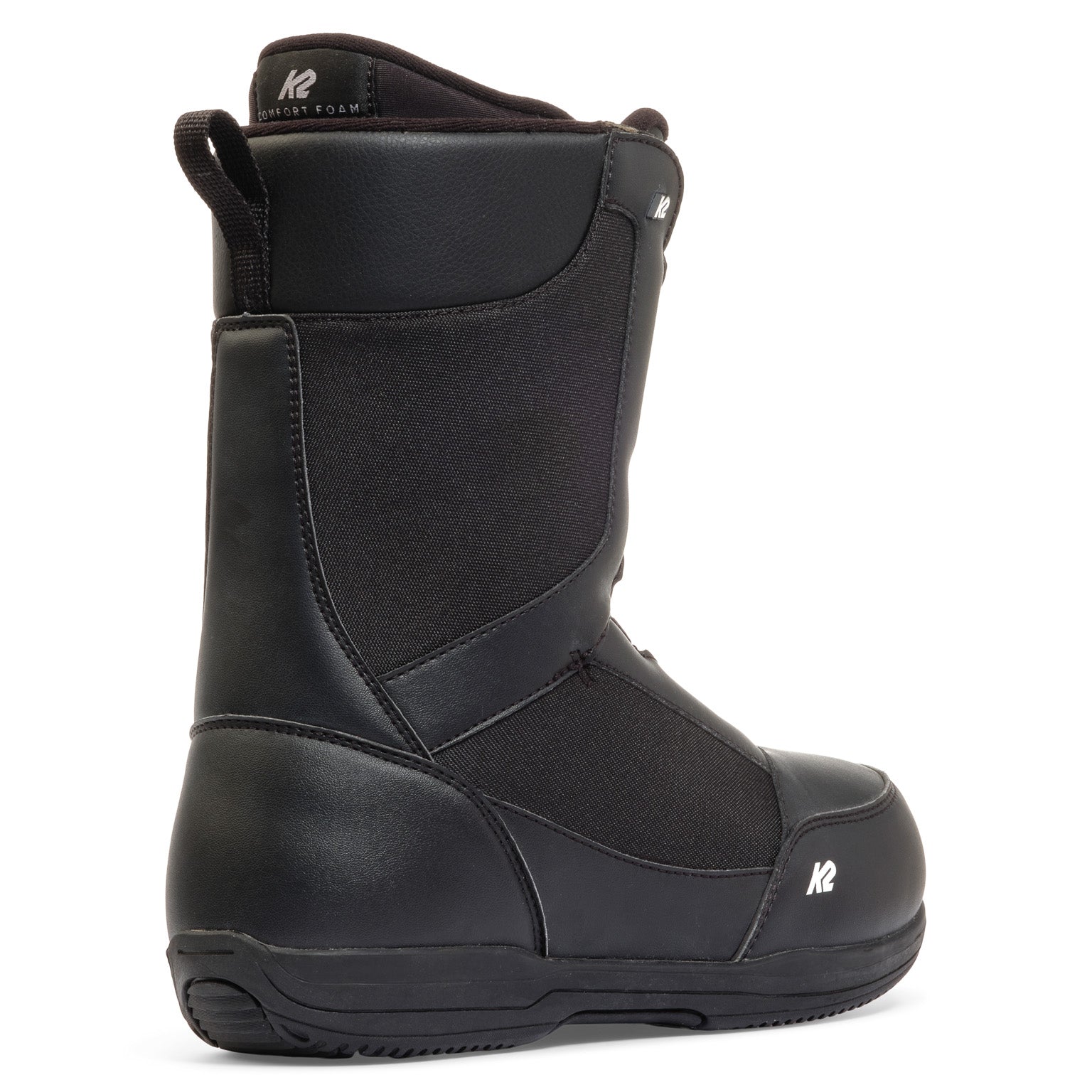 Black K2 Market snowboard boot features a streamlined design and subtle branding.